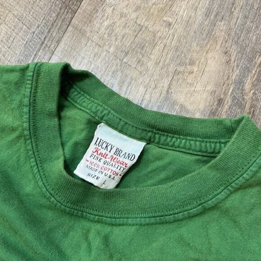 Vintage Y2k Lucky Brand Green T Shirt Made‎ In Usa Mens Size Large - Picture 3 of 3
